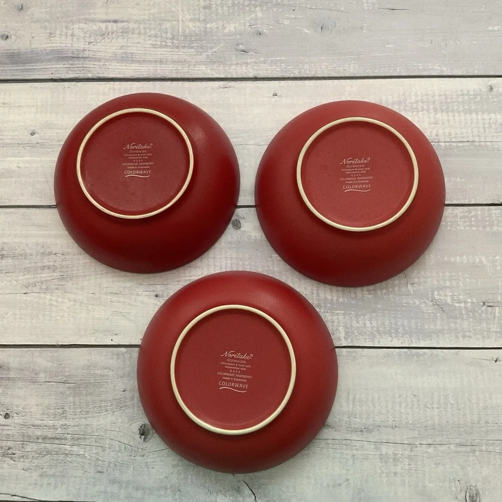 Noritake‎ Stoneware Colorware Cereal Bowls Set Of 3 Raspberry Red 8045